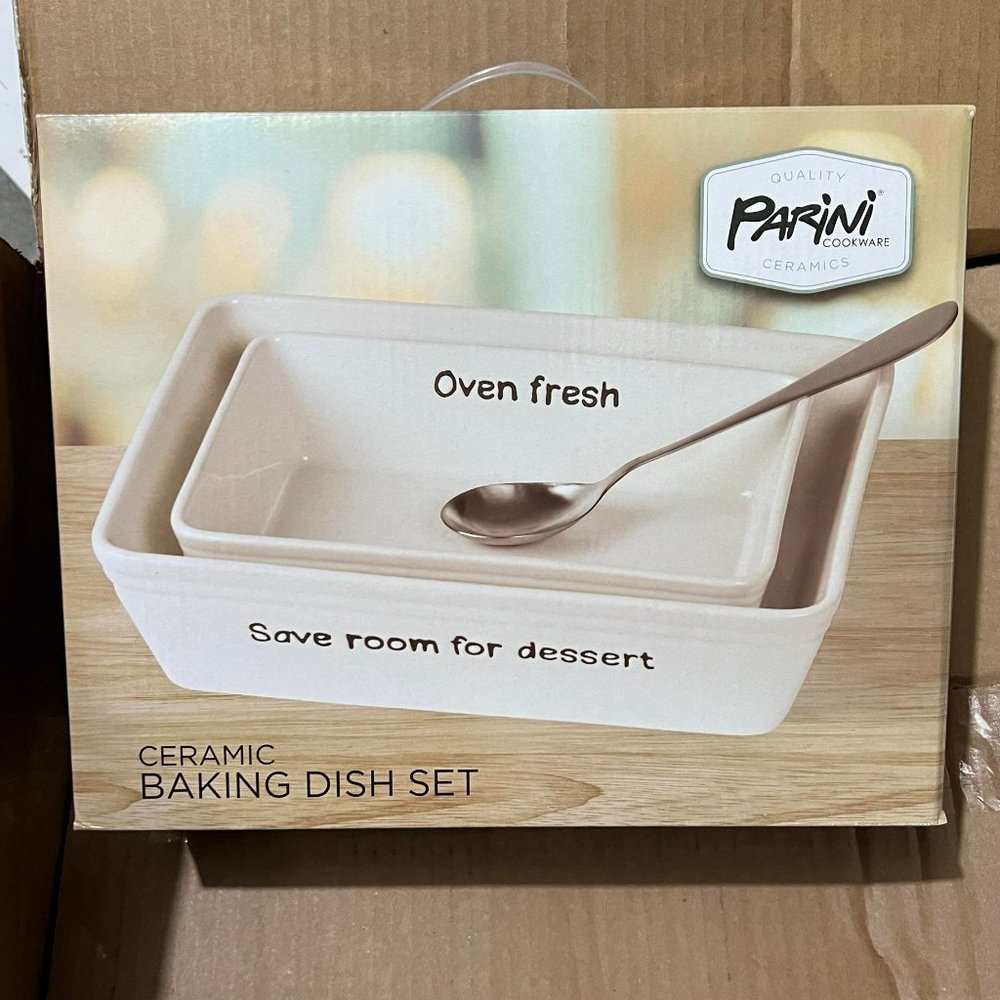 Parini Ceramic White Baking Dish Set‎ Oven Fresh Save Room For Dessert